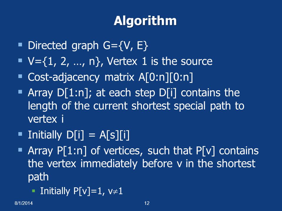 Algorithm Directed graph G={V, E}