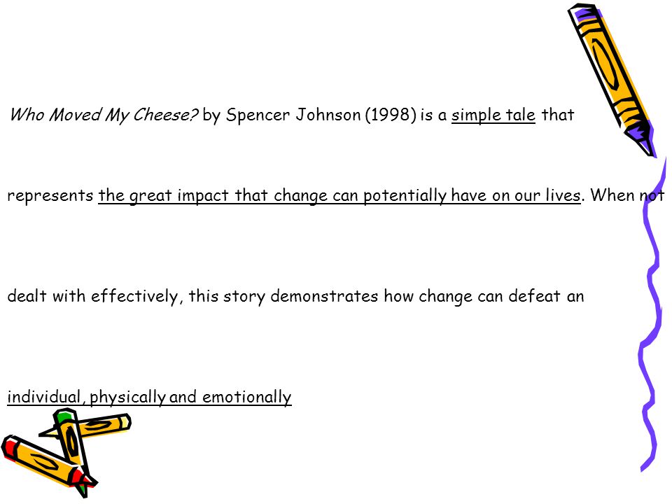 Who Moved My Cheese by Spencer Johnson (1998) is a simple tale that