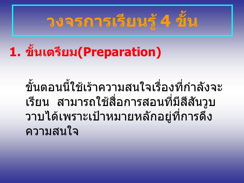 วงจรการเรียนรู้ 4 ขั้น ขั้นเตรียม(Preparation)