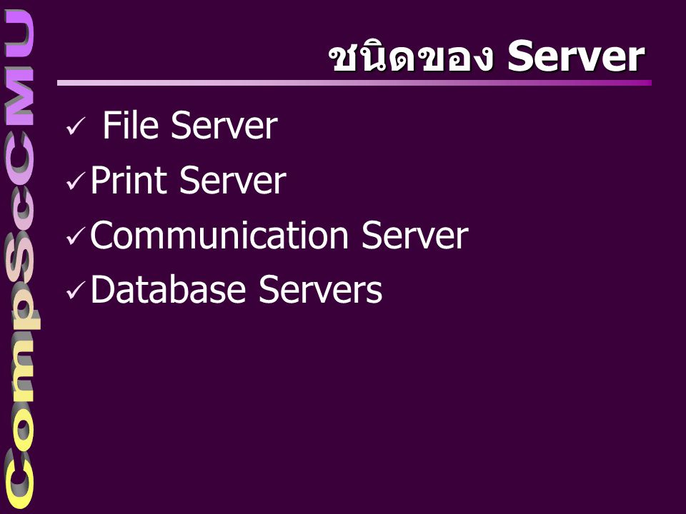 ชนิดของ Server File Server Print Server Communication Server