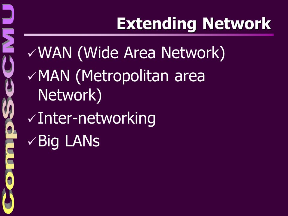 WAN (Wide Area Network) MAN (Metropolitan area Network)