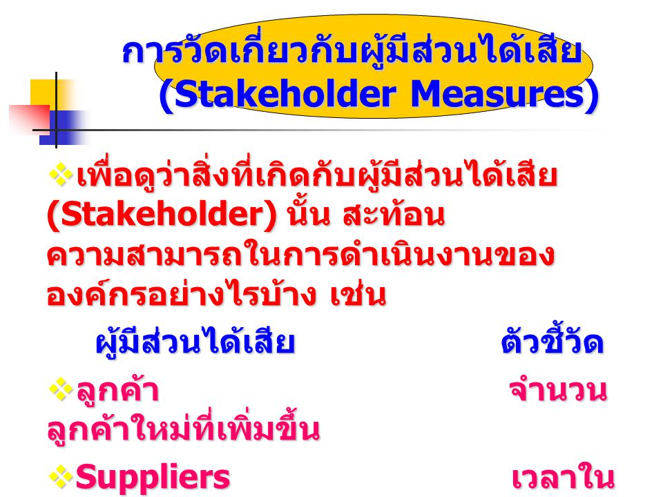 การวัดเกี่ยวกับผู้มีส่วนได้เสีย (Stakeholder Measures)
