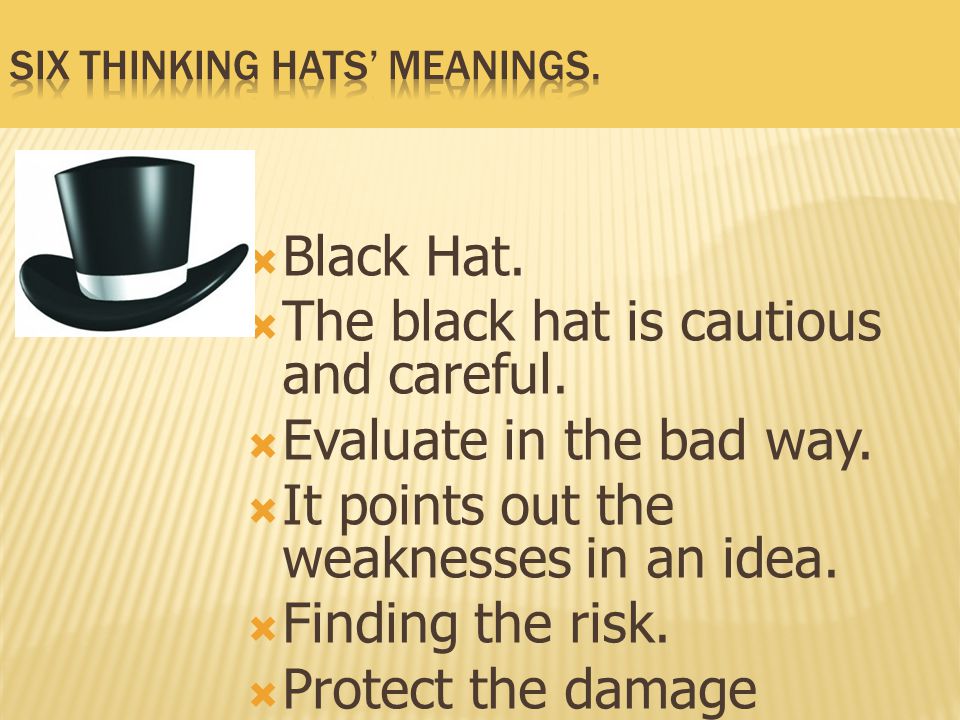 Six Thinking Hats’ meanings.
