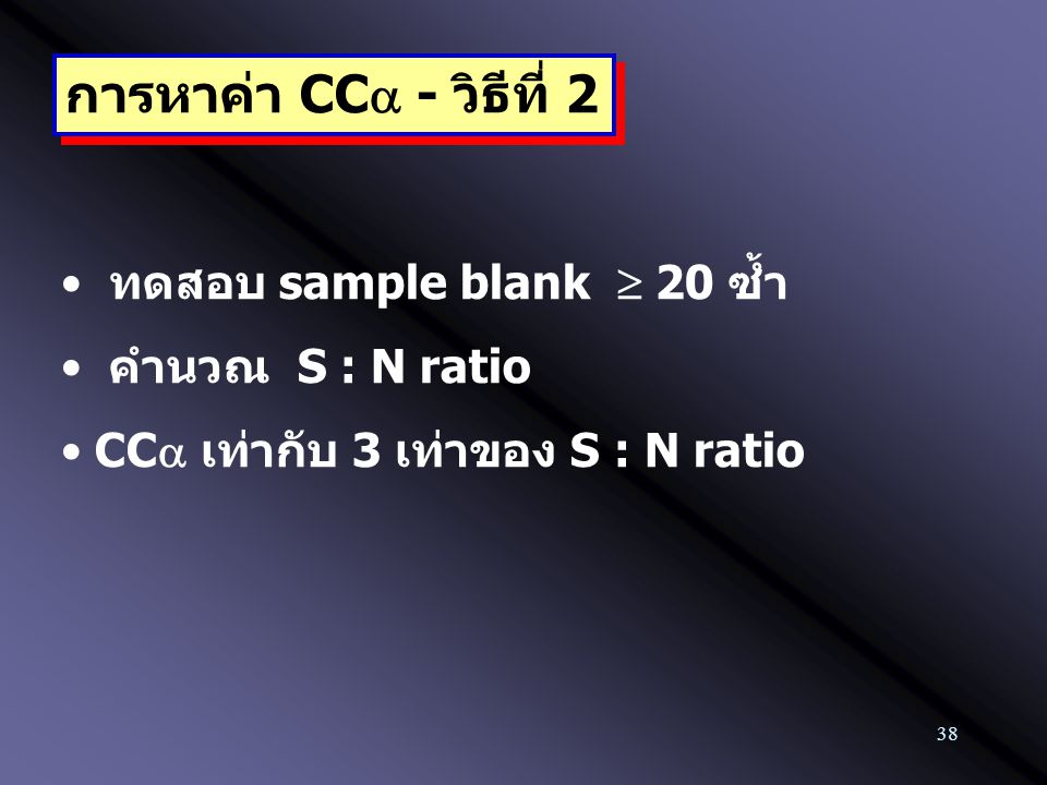 การหาค่า CCa - วิธีที่ 2 ทดสอบ sample blank  20 ซ้ำ คำนวณ S : N ratio