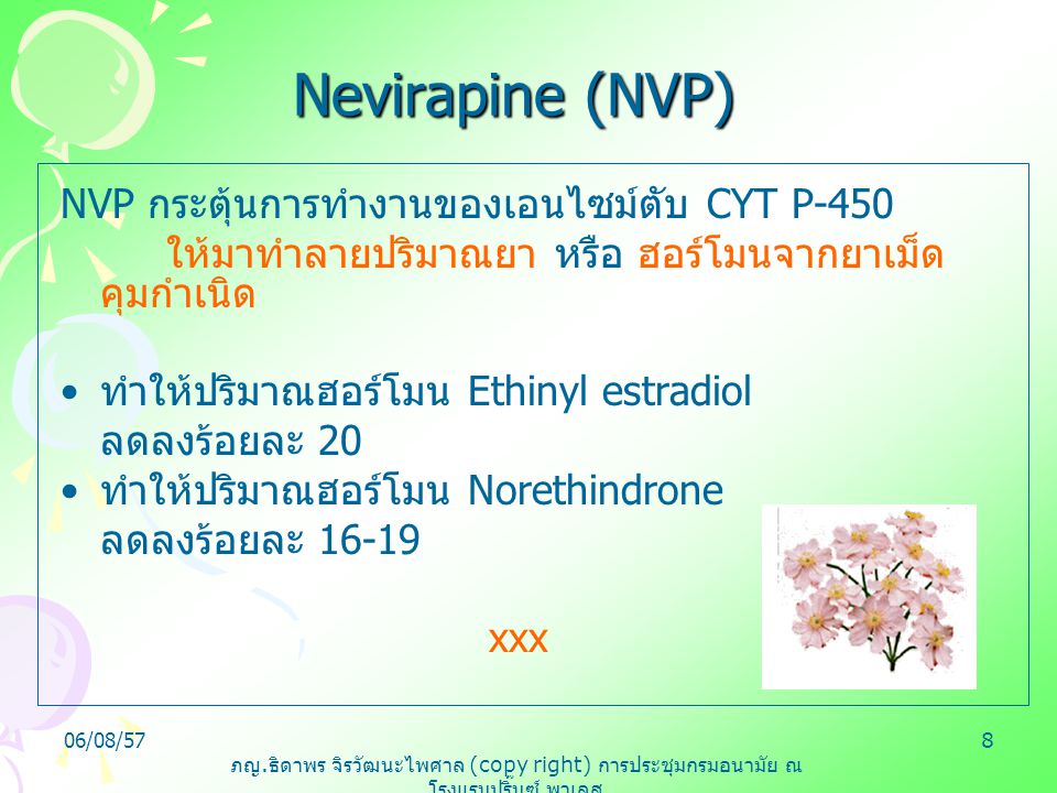 Nevirapine (NVP) NVP กระตุ้นการทำงานของเอนไซม์ตับ CYT P-450