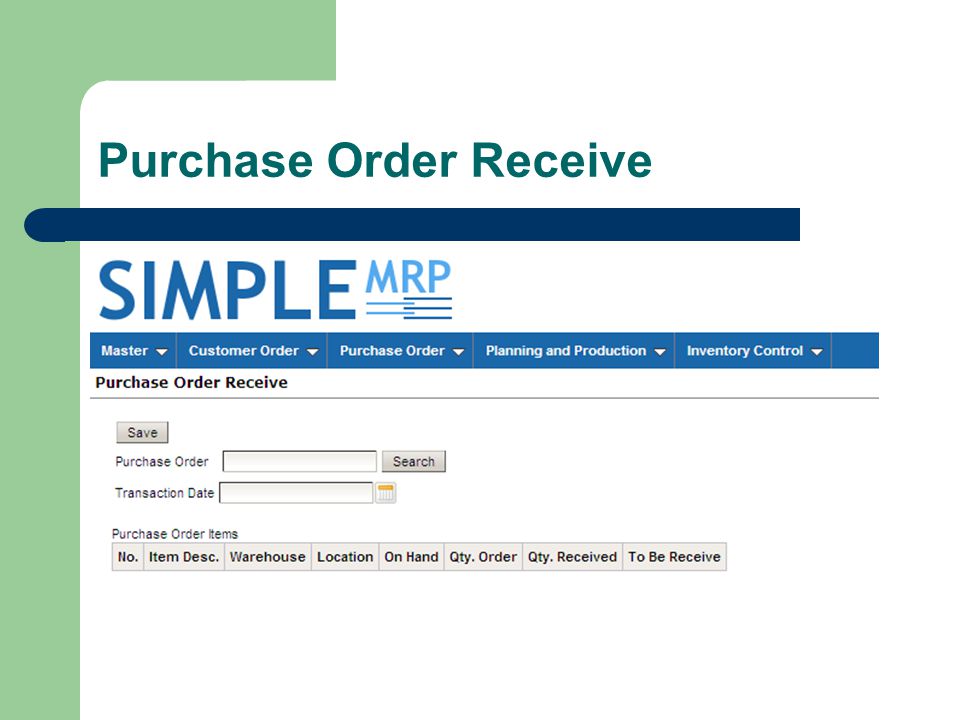 Purchase Order Receive