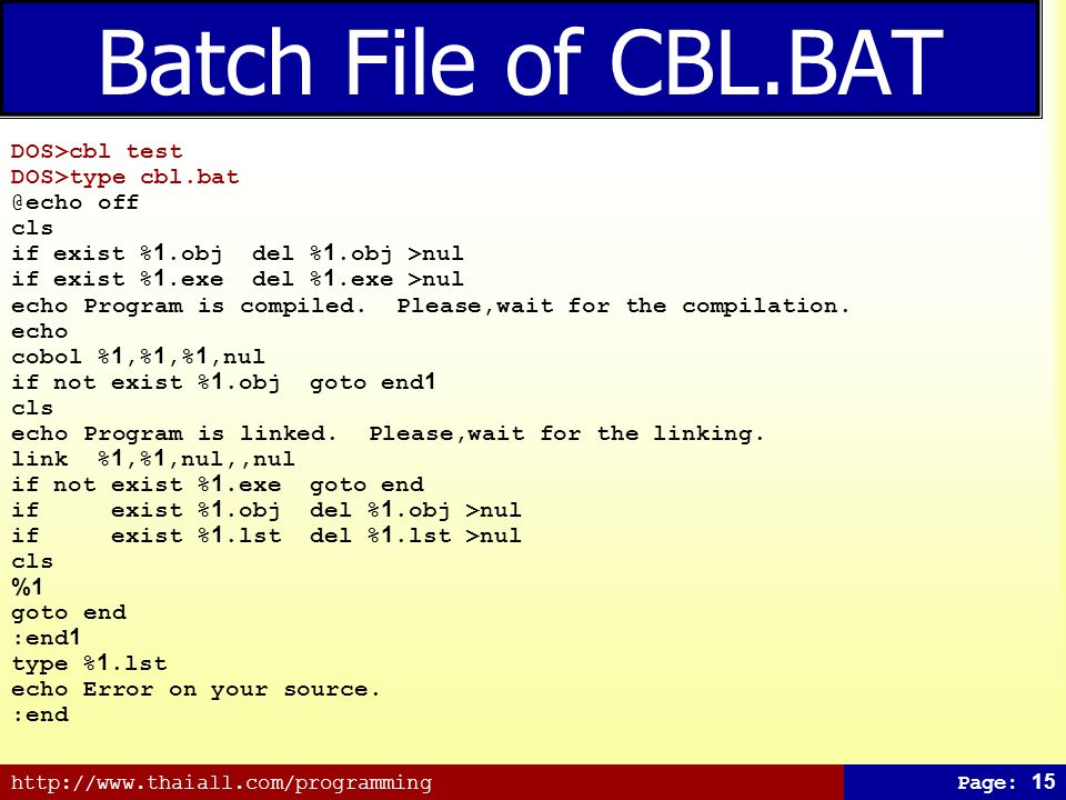 Batch File of CBL.BAT DOS>cbl test DOS>type off