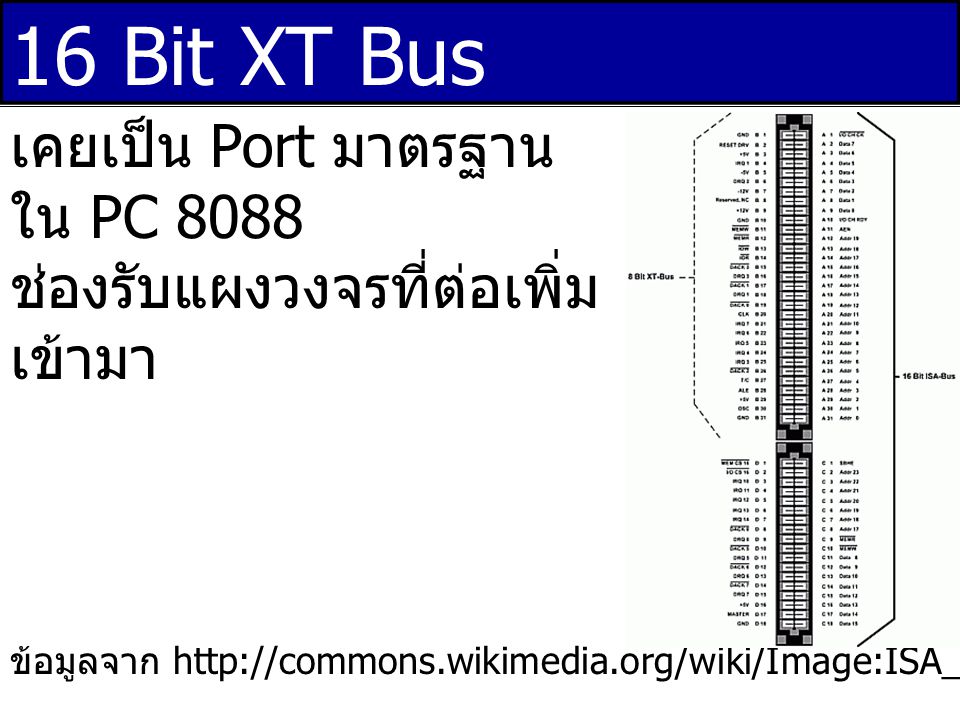16 Bit XT Bus เคยเป็น Port มาตรฐานใน PC 8088 ช่องรับแผงวงจรที่ต่อเพิ่มเข้ามา.