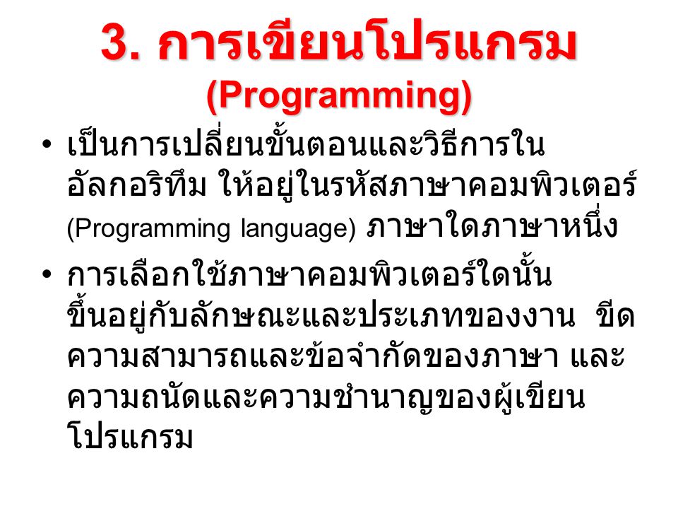 3. การเขียนโปรแกรม(Programming)
