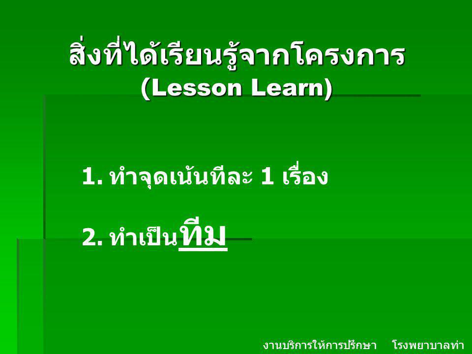 สิ่งที่ได้เรียนรู้จากโครงการ (Lesson Learn)