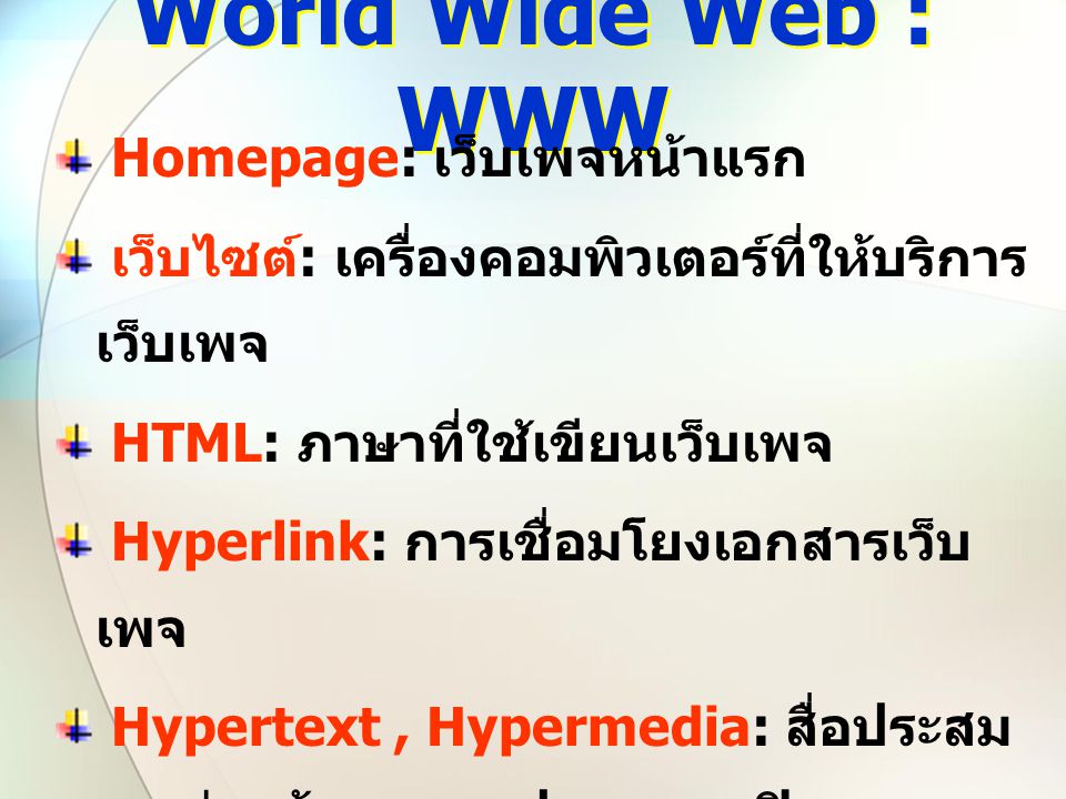 World Wide Web : WWW Homepage: เว็บเพจหน้าแรก