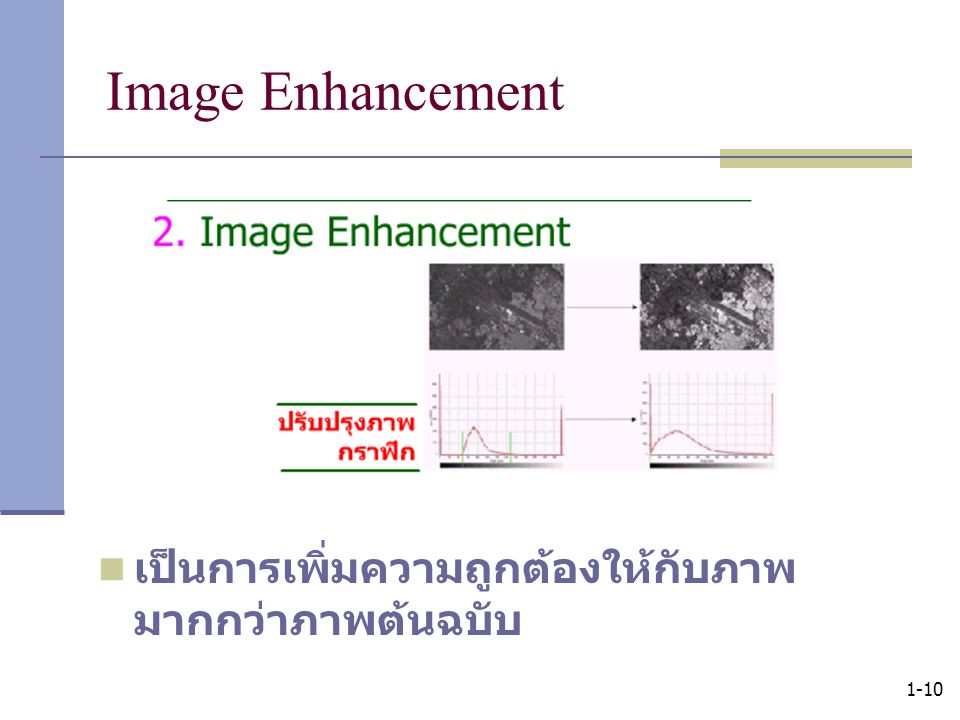 Image Enhancement เป็นการเพิ่มความถูกต้องให้กับภาพ มากกว่าภาพต้นฉบับ 1