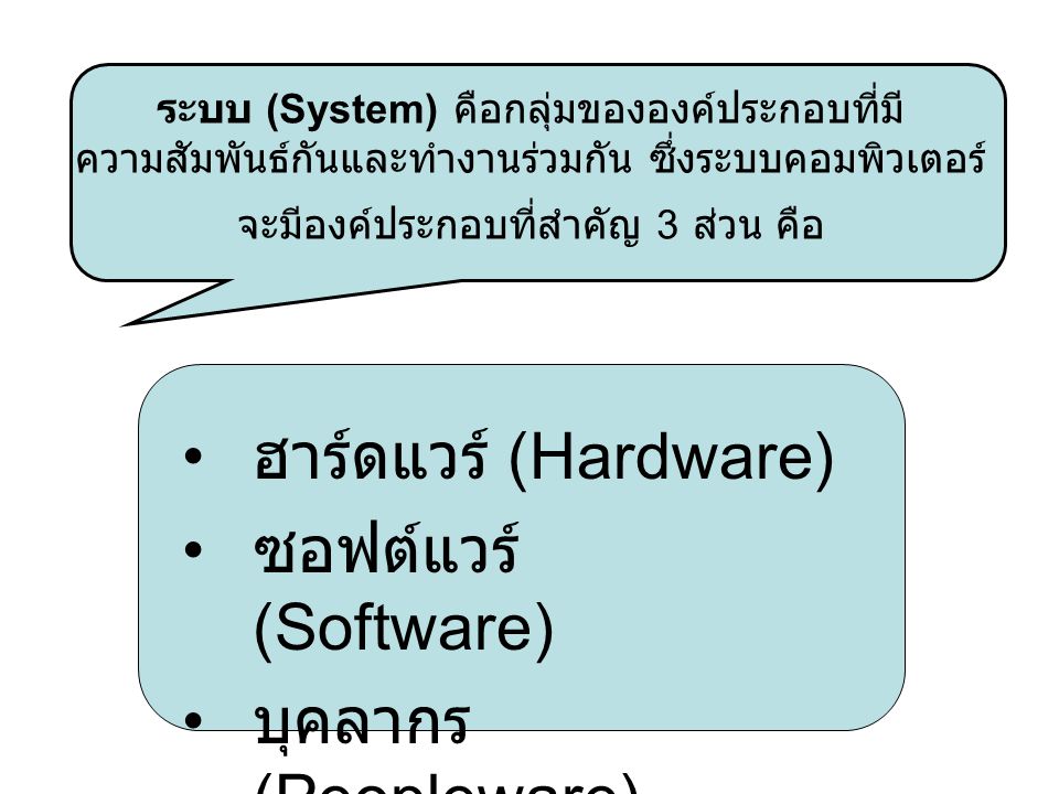 ฮาร์ดแวร์ (Hardware) ซอฟต์แวร์ (Software) บุคลากร (Peopleware)