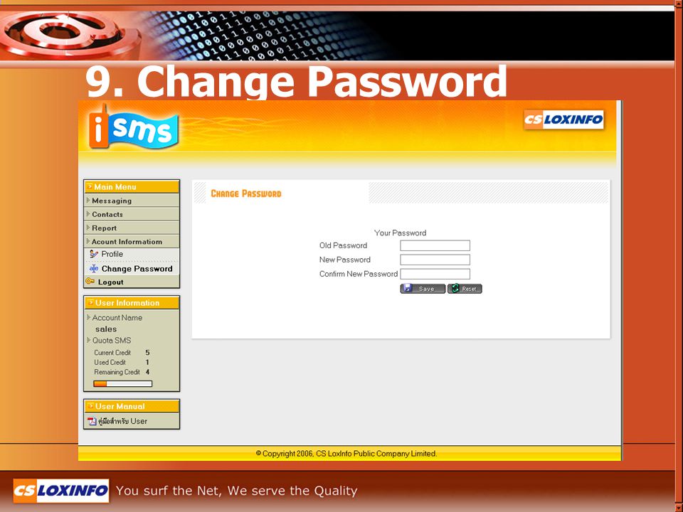 9. Change Password