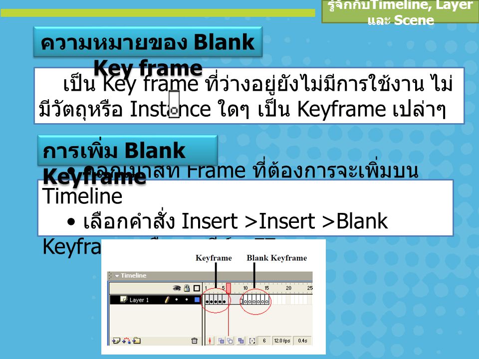 รู้จักกับTimeline, Layer และ Scene ความหมายของ Blank Key frame