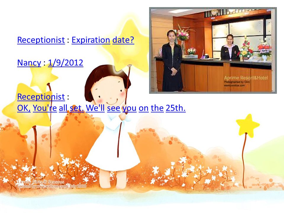 Receptionist : Expiration date