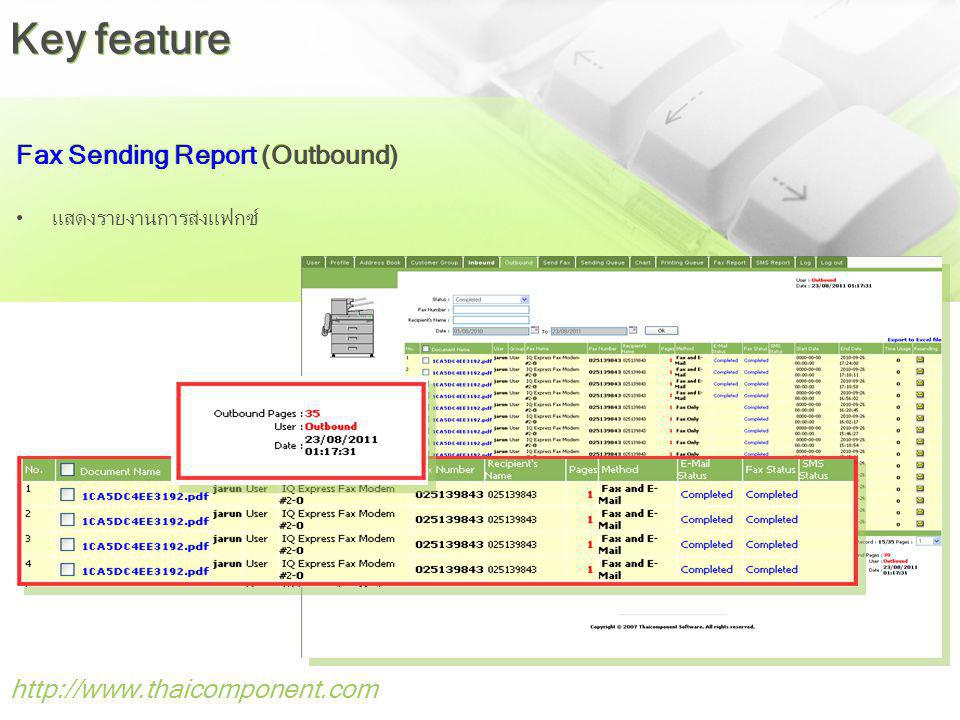 Key feature Fax Sending Report (Outbound)