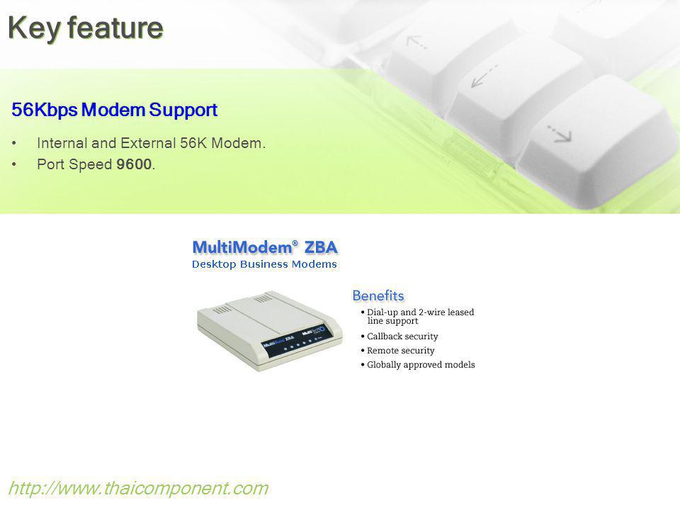 Key feature 56Kbps Modem Support