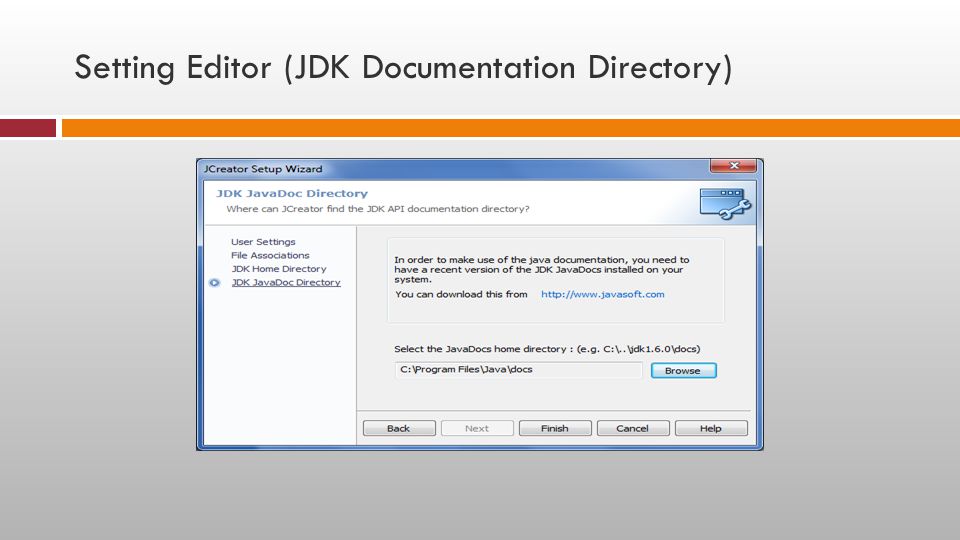 Setting Editor (JDK Documentation Directory)