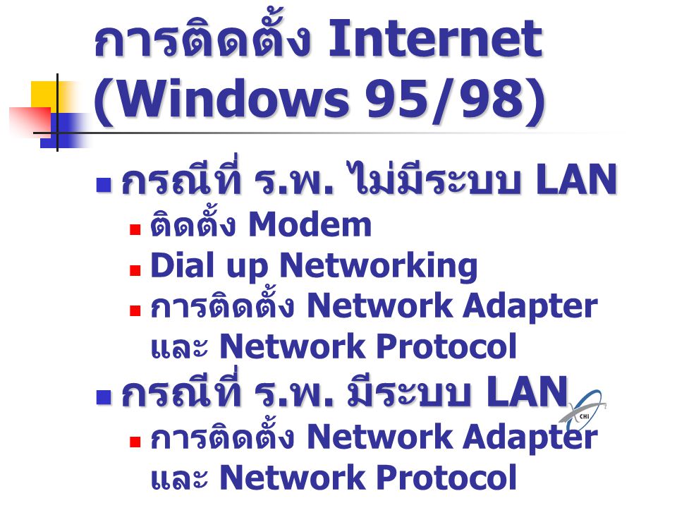 การติดตั้ง Internet (Windows 95/98)