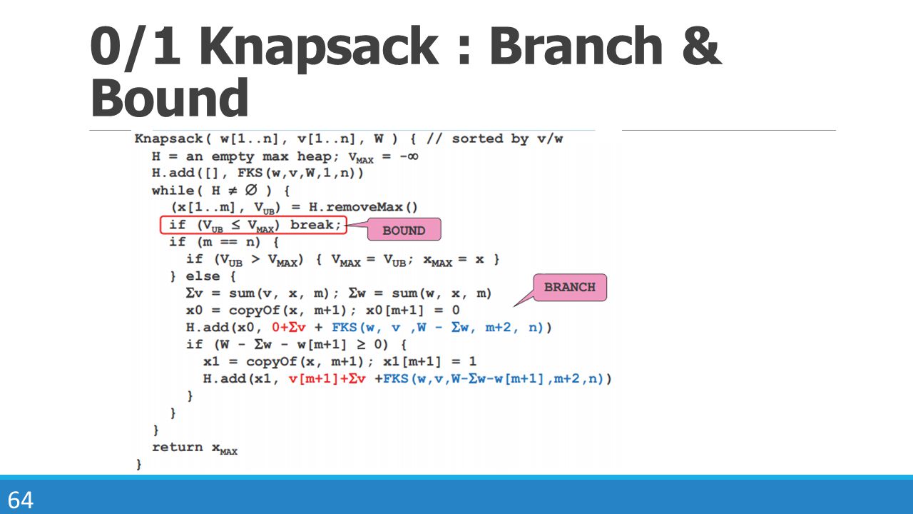 0/1 Knapsack : Branch & Bound
