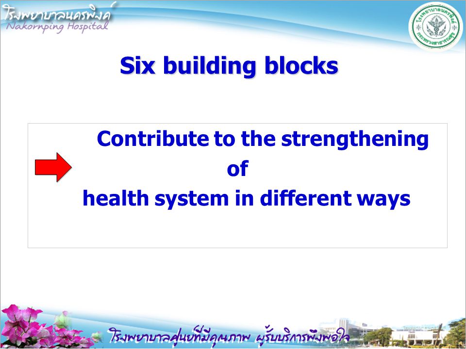 Contribute to the strengthening of health system in different ways