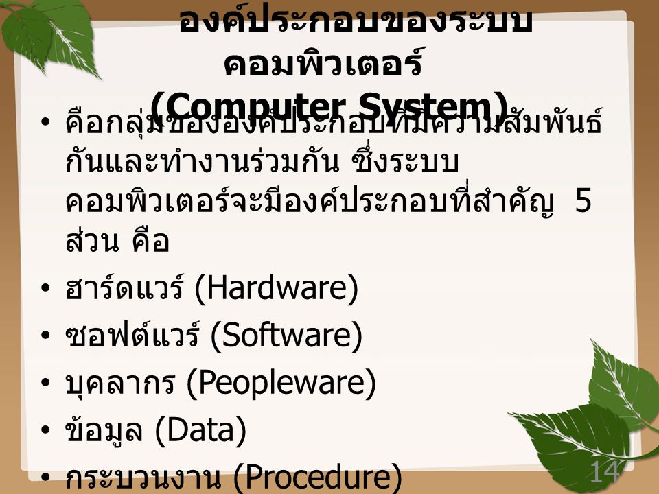 องค์ประกอบของระบบคอมพิวเตอร์ (Computer System)