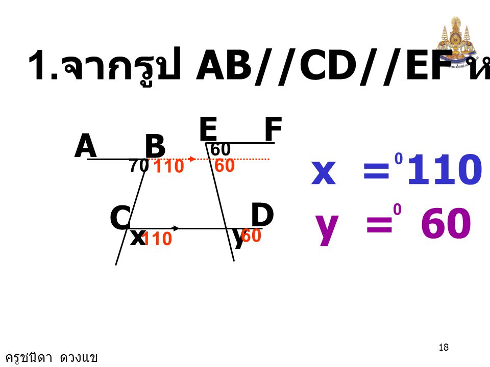 1.จากรูป AB//CD//EF หาค่า x และ y