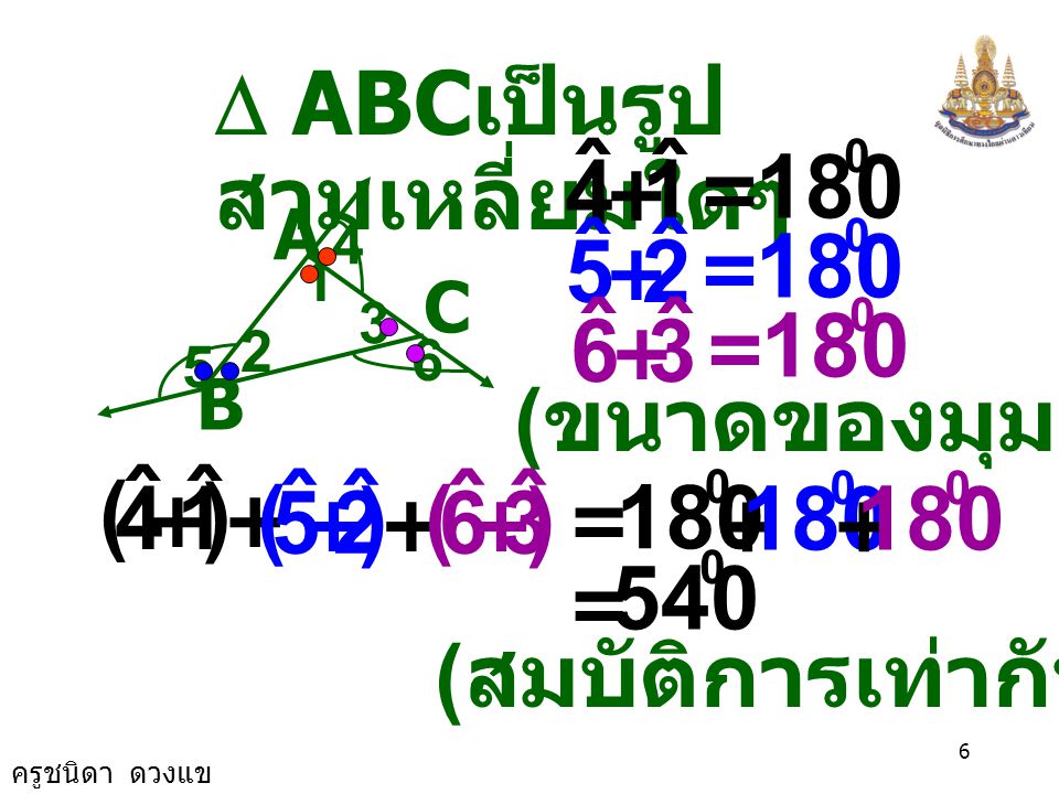 D ABCเป็นรูปสามเหลี่ยมใดๆ 1 ˆ 4 2 ˆ 5 3 ˆ 6