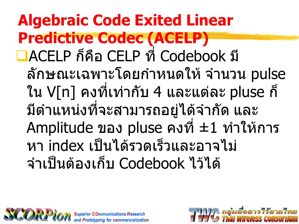 Algebraic Code Exited Linear Predictive Codec (ACELP)