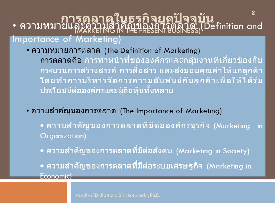 การตลาดในธุรกิจยุคปัจจุบัน (Marketing in the Present Business)