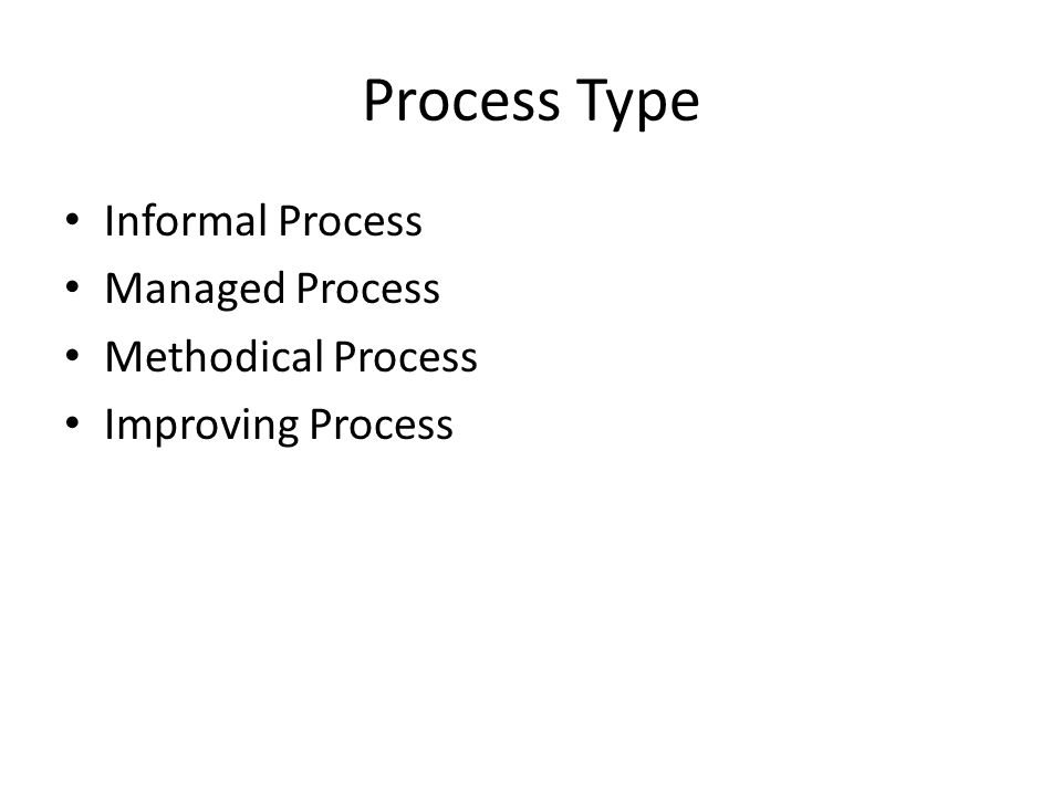 Process Type Informal Process Managed Process Methodical Process