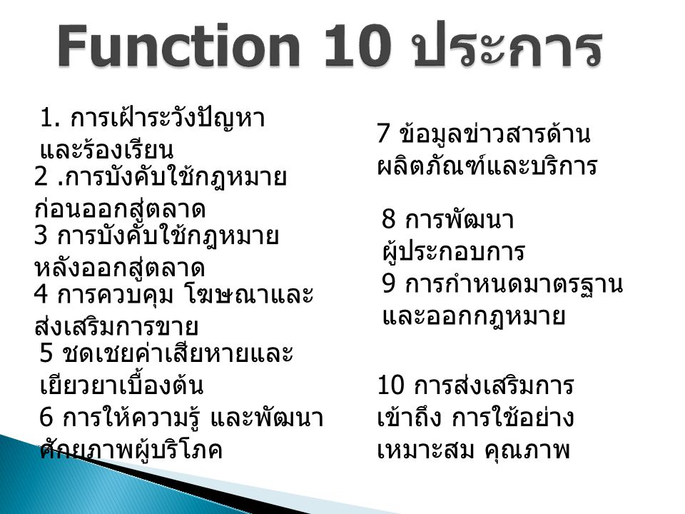Function 10 ประการ 1. การเฝ้าระวังปัญหาและร้องเรียน