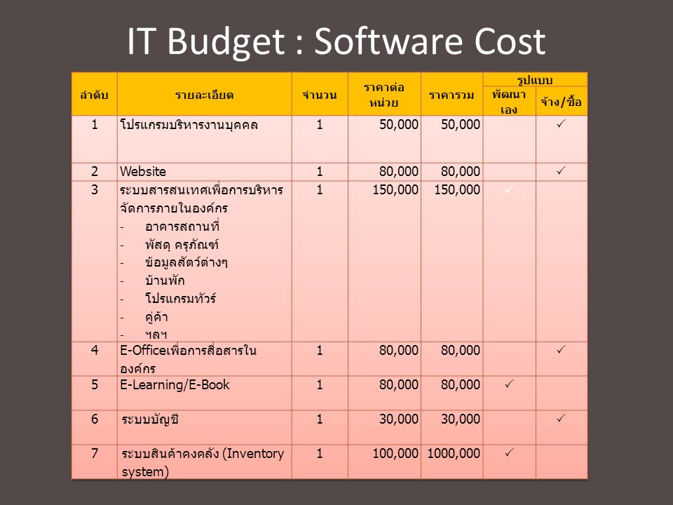 IT Budget : Software Cost