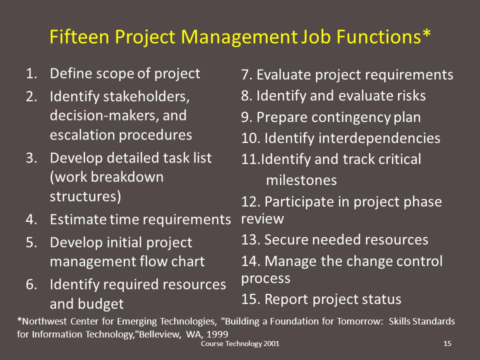 Fifteen Project Management Job Functions*
