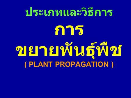 ประเภทและวิธีการ การขยายพันธุ์พืช ( PLANT PROPAGATION )