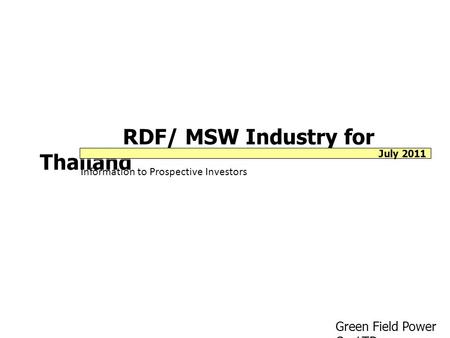 RDF/ MSW Industry for Thailand