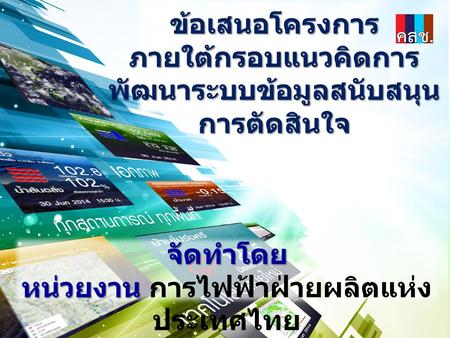 ข้อเสนอโครงการ ภายใต้กรอบแนวคิดการ พัฒนาระบบข้อมูลสนับสนุน การตัดสินใจ จัดทำโดย หน่วยงาน หน่วยงาน การไฟฟ้าฝ่ายผลิตแห่ง ประเทศไทย.
