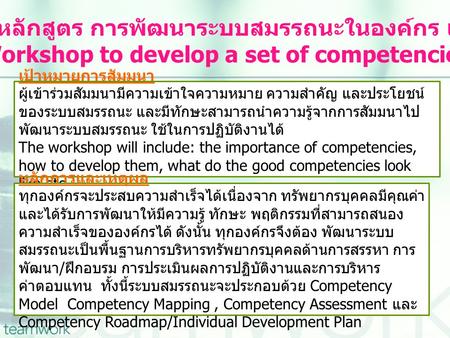 Workshop to develop a set of competencies