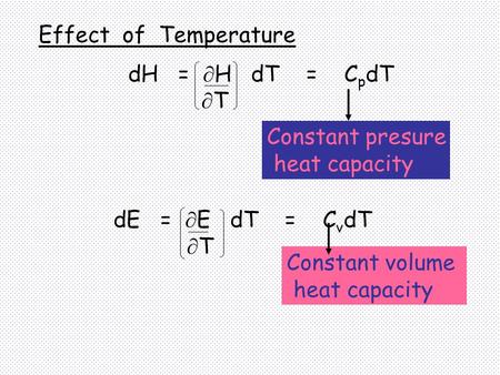 Effect  of  Temperature dH   =  H   dT    =    CpdT T Constant presure