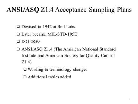 ANSI/ASQ Z1.4 Acceptance Sampling Plans