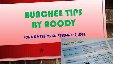 BUNCHEE TIPS BY AOODY FOR MM MEETING ON FEBUARY 17, 2014.