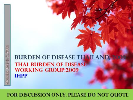 Burden of Disease Thailand, 2009