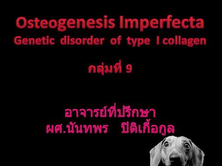 Osteogenesis Imperfecta Genetic disorder of type I collagen กลุ่มที่ 9 อาจารย์ที่ปรึกษา ผศ.นันทพร ปิติเกี้อกูล.