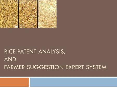 Rice Patent Analysis, and Farmer suggestion expert system