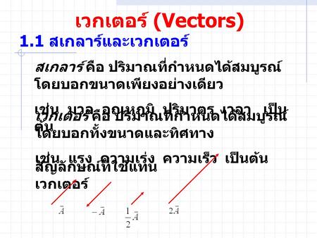 เวกเตอร์ (Vectors) 1.1 สเกลาร์และเวกเตอร์