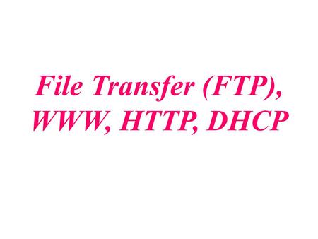 File Transfer (FTP), WWW, HTTP, DHCP.