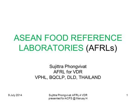 ASEAN FOOD REFERENCE LABORATORIES (AFRLs)