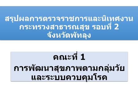 สรุปผลการตรวจราชการและนิเทศงาน กระทรวงสาธารณสุข รอบที่ 2 จังหวัดพัทลุง