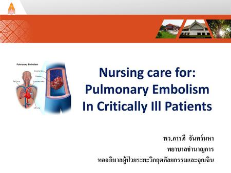 Nursing care for: Pulmonary Embolism In Critically Ill Patients